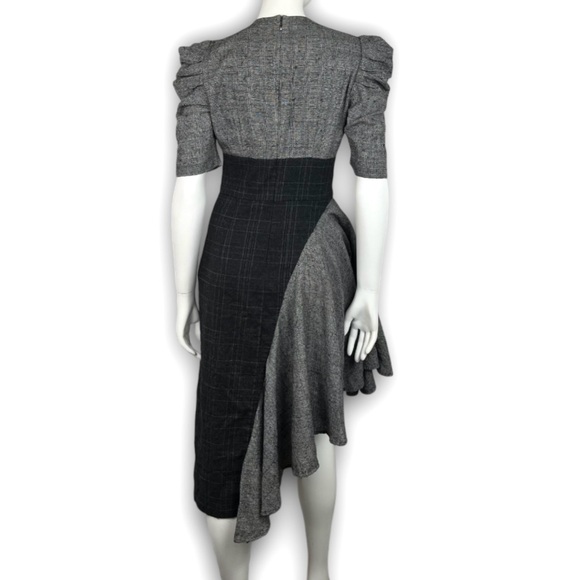 AMUR Uma Dress Wool Glen Plaid Puff Sleeve Asymmetrical Academia Preppy Career - Picture 11 of 16